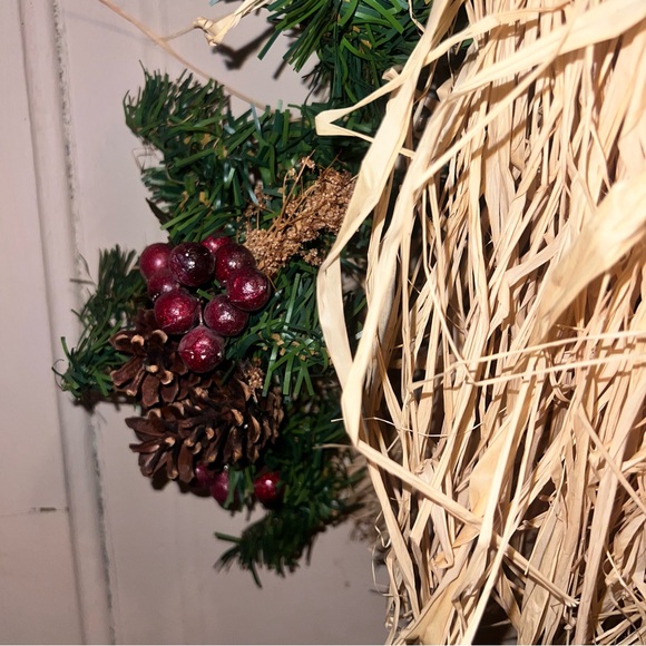 Vintage Santa Hanging Figure Straw Raffia Beard & Mustache 26” by 15” - Picture 5 of 9